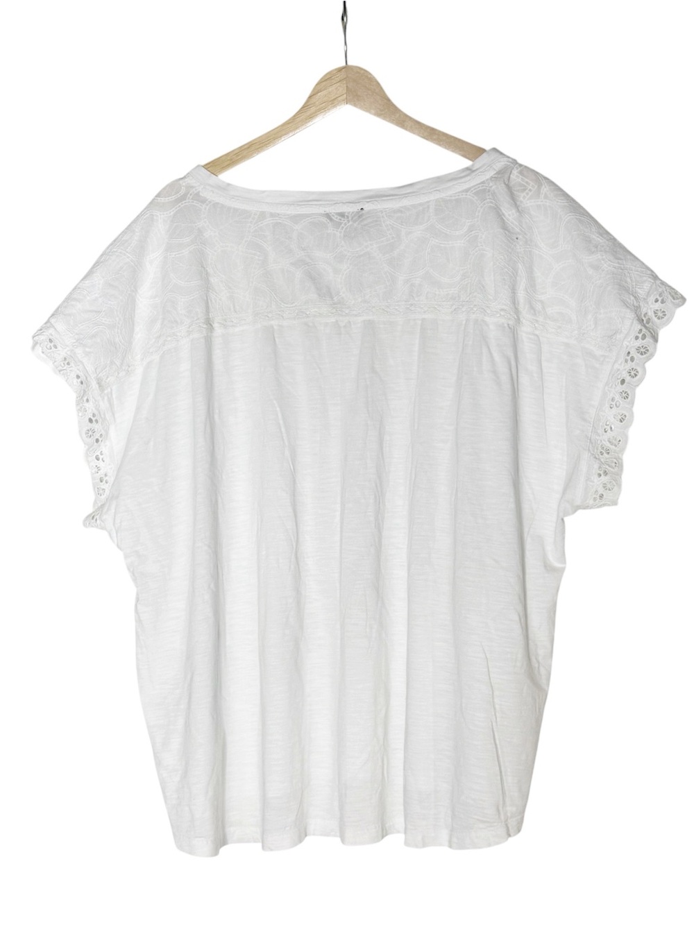 Talbots Set of 2 Embroidered Lace Detail V Neck Boxy Tee Shirt 3X White Navy - Picture 3 of 14
